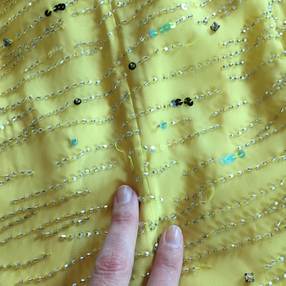 Vintage Y2K sparkly prom homecoming gown dress buttercup yellow beaded sequins - Picture 13 of 16